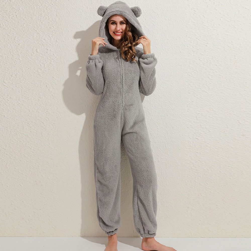 Nia - Tuta in fleece super morbida con orecchie da orso