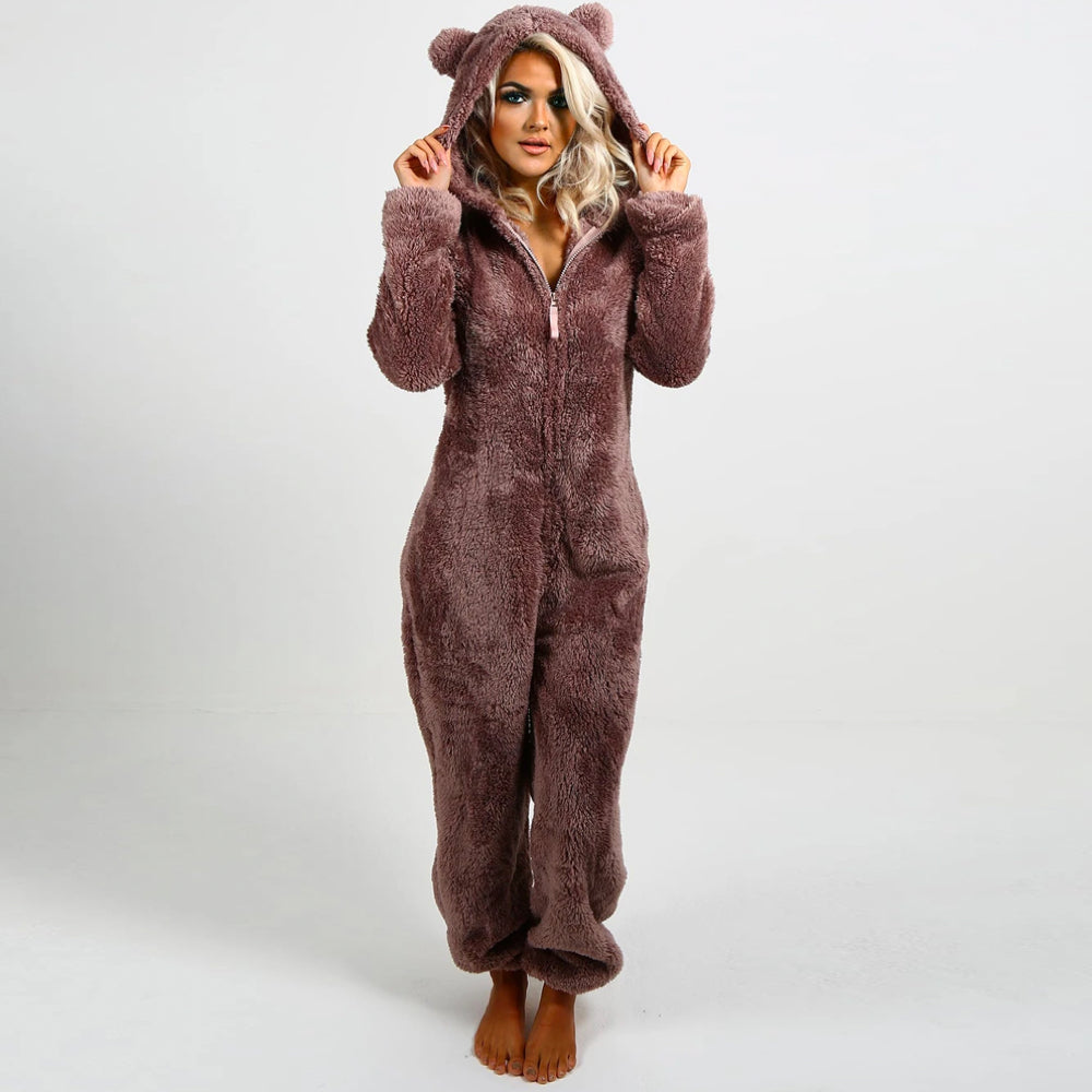 Nia - Tuta in fleece super morbida con orecchie da orso