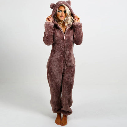 Nia - Tuta in fleece super morbida con orecchie da orso