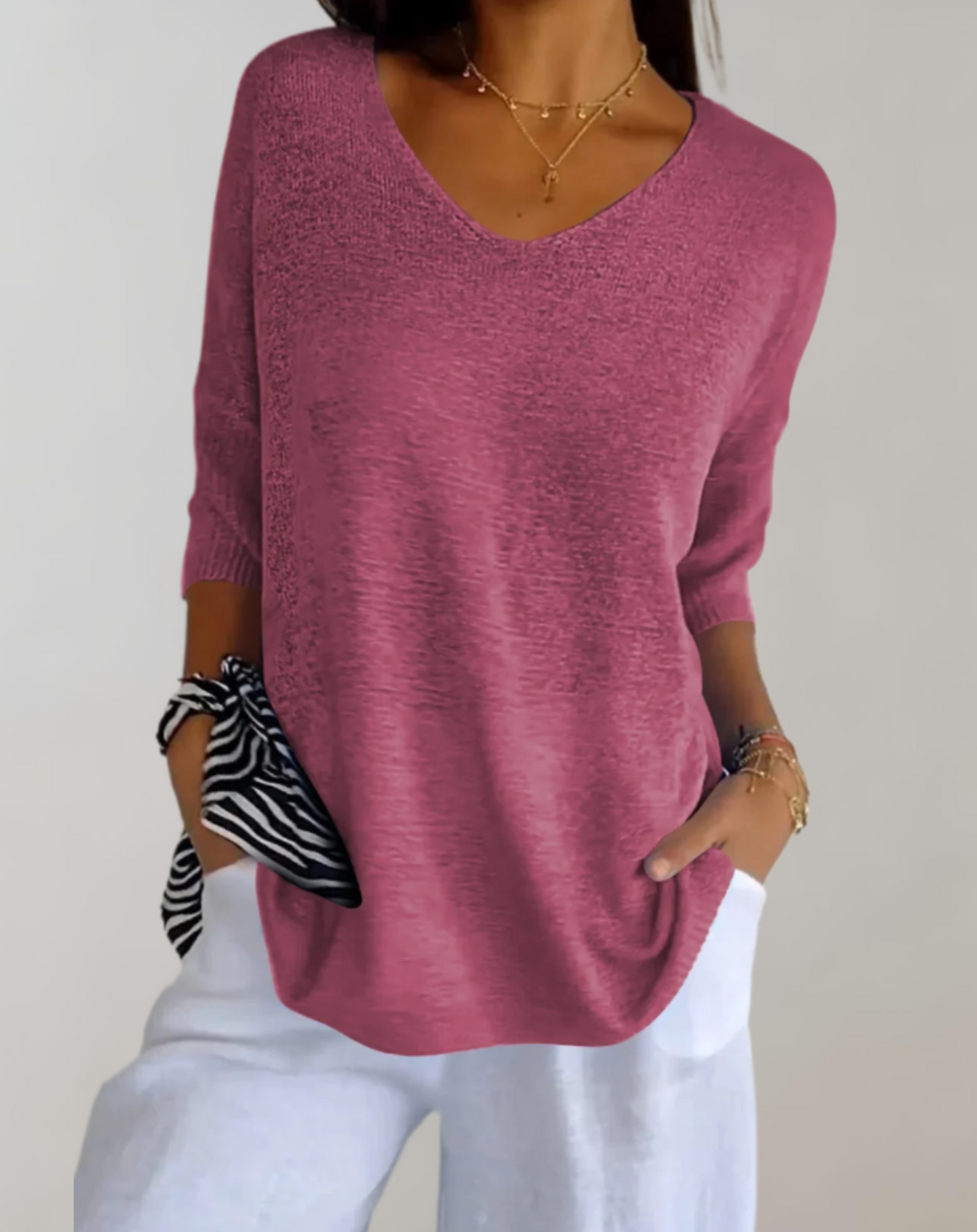 Isabeau - Maglione leggero e a maglia per la primavera, elegante, con scollatura ampia e maniche corte