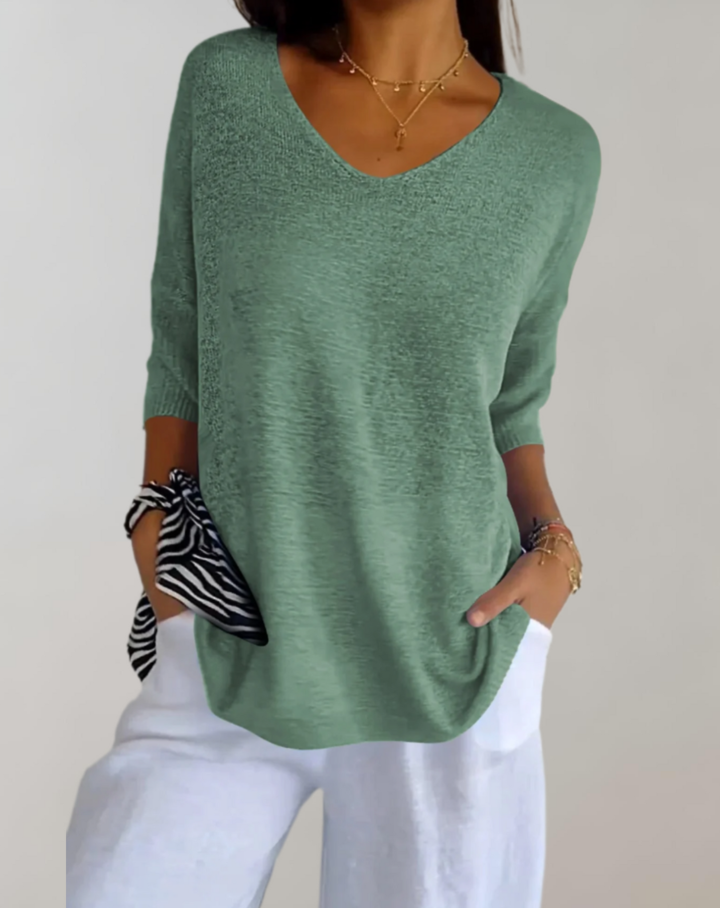 Isabeau - Maglione leggero e a maglia per la primavera, elegante, con scollatura ampia e maniche corte