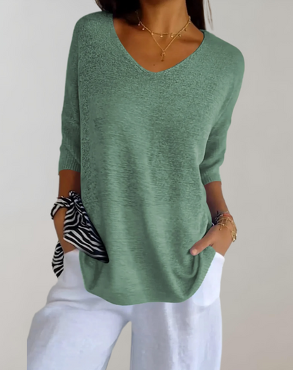 Isabeau - Maglione leggero e a maglia per la primavera, elegante, con scollatura ampia e maniche corte