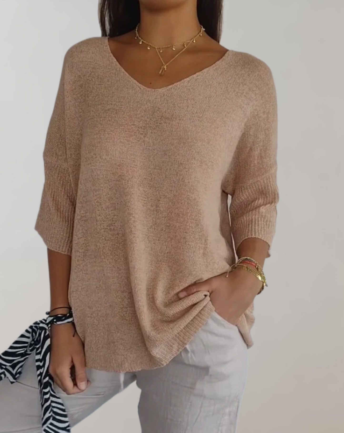 Isabeau - Maglione leggero e a maglia per la primavera, elegante, con scollatura ampia e maniche corte