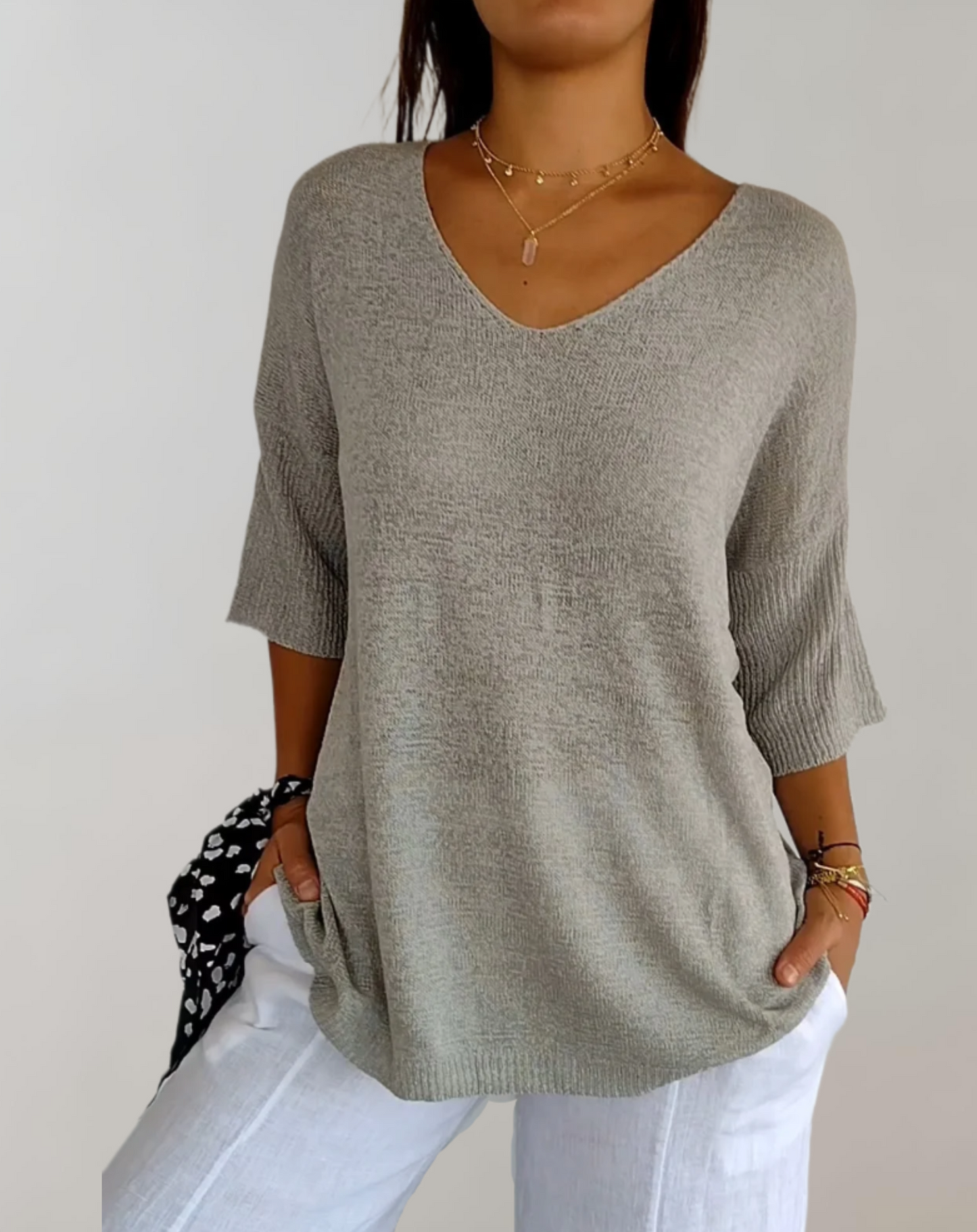 Isabeau - Maglione leggero e a maglia per la primavera, elegante, con scollatura ampia e maniche corte