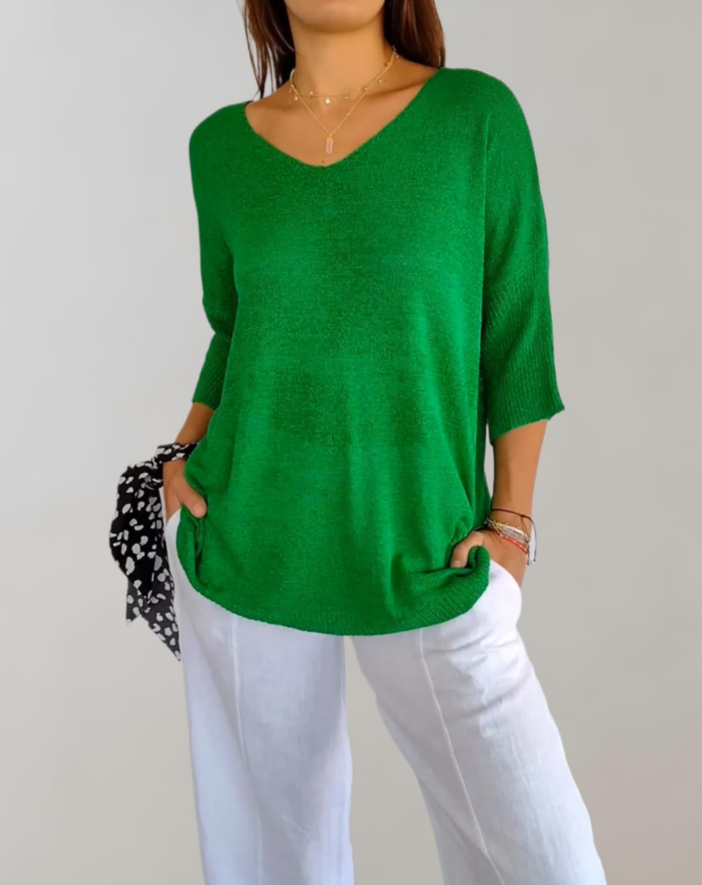 Isabeau - Maglione leggero e a maglia per la primavera, elegante, con scollatura ampia e maniche corte