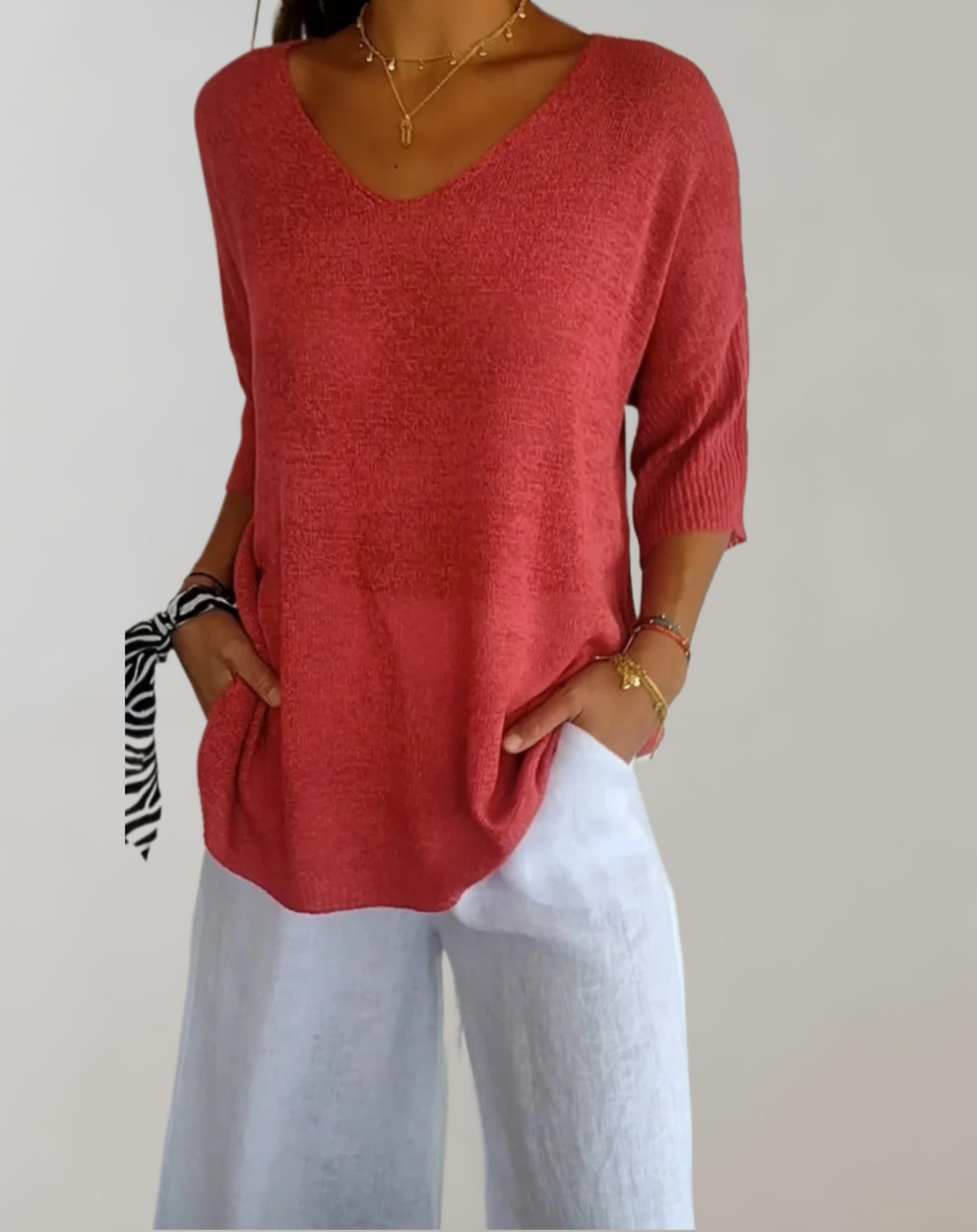 Isabeau - Maglione leggero e a maglia per la primavera, elegante, con scollatura ampia e maniche corte