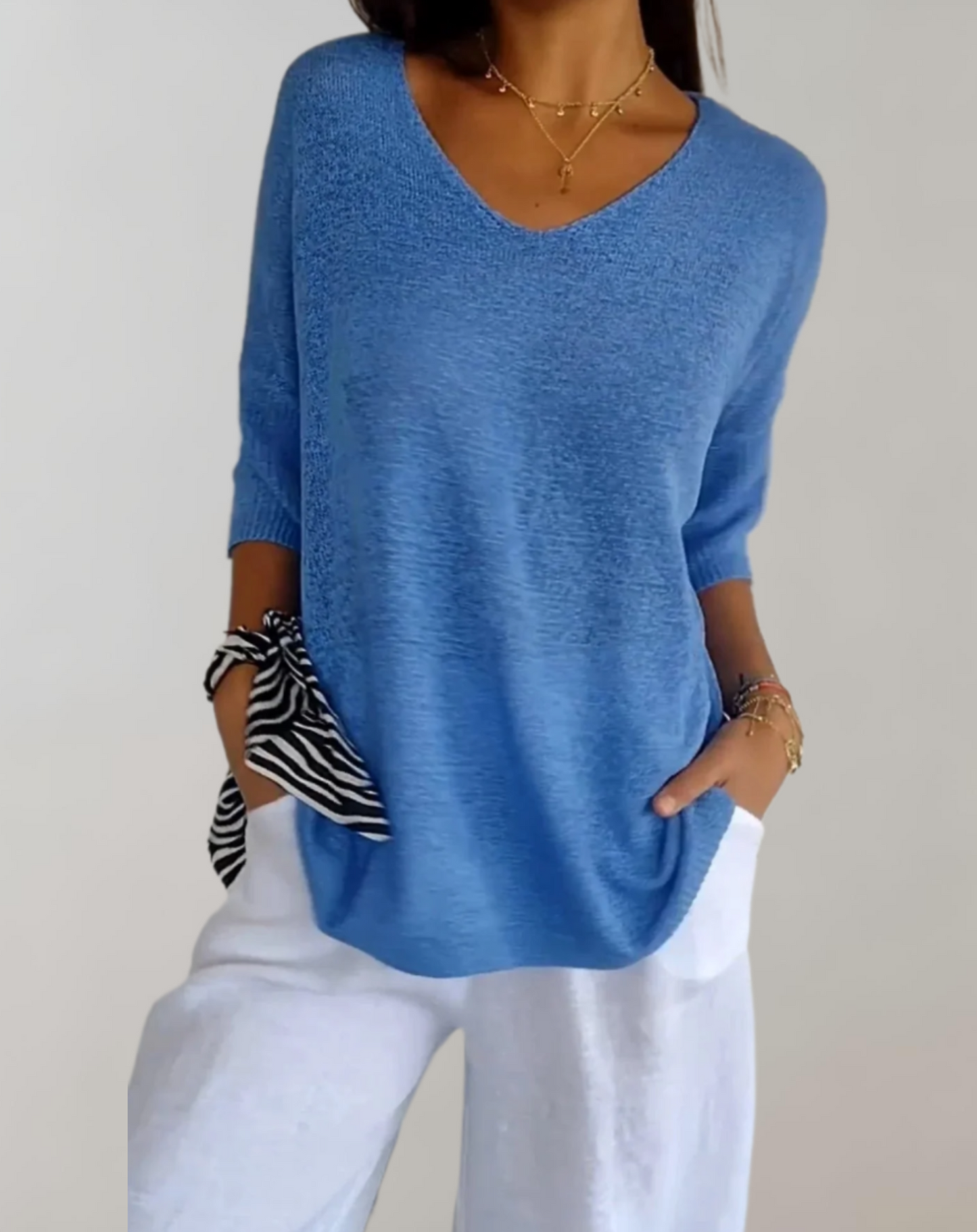 Isabeau - Maglione leggero e a maglia per la primavera, elegante, con scollatura ampia e maniche corte