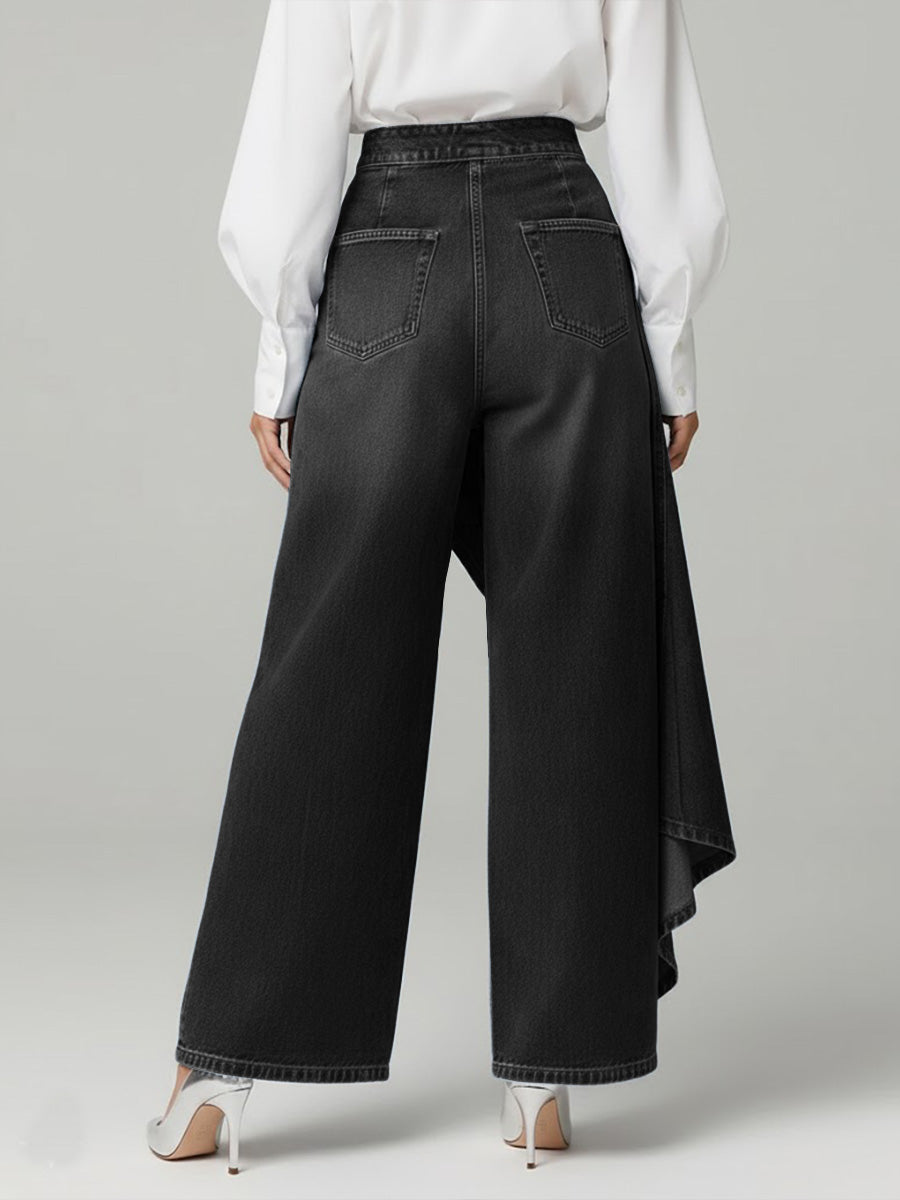 Pantaloni Culotte in Denim a Vita Alta per Donne – Jeans Asimmetrici con Gamba Larga