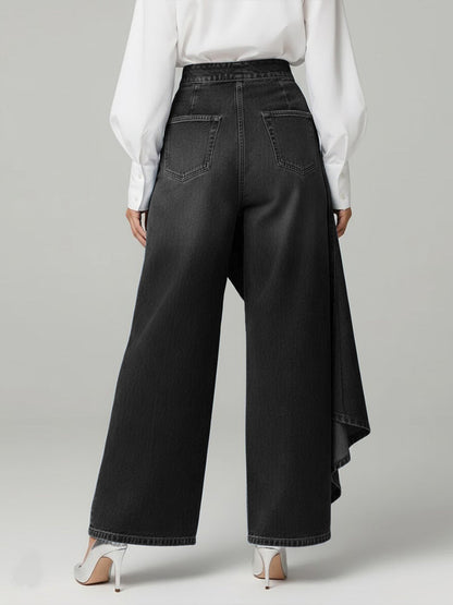 Pantaloni Culotte in Denim a Vita Alta per Donne – Jeans Asimmetrici con Gamba Larga