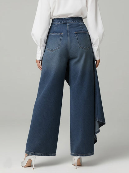 Pantaloni Culotte in Denim a Vita Alta per Donne – Jeans Asimmetrici con Gamba Larga