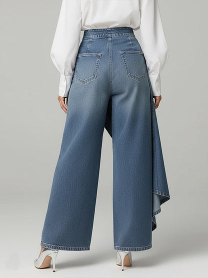 Pantaloni Culotte in Denim a Vita Alta per Donne – Jeans Asimmetrici con Gamba Larga