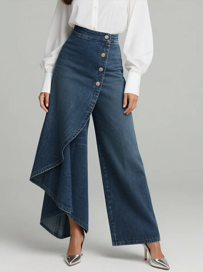 Pantaloni Culotte in Denim a Vita Alta per Donne – Jeans Asimmetrici con Gamba Larga