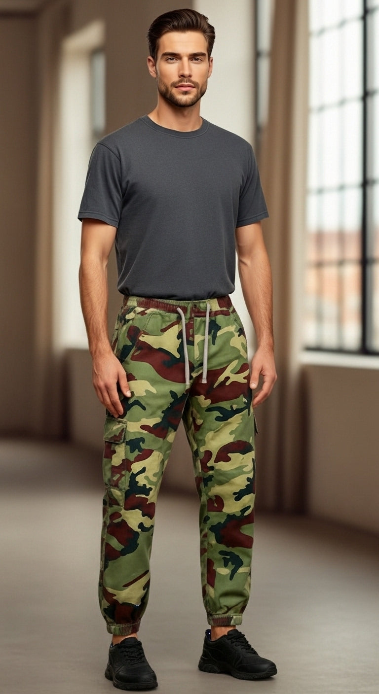 Maxime - Pantaloni Cargo Jogger da Uomo, Stile Militare, Mischia di Cotone