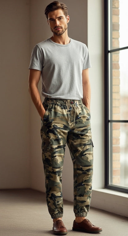Maxime - Pantaloni Cargo Jogger da Uomo, Stile Militare, Mischia di Cotone