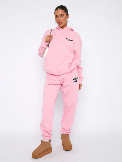 Oréline - Set Elegante a Due Pezzi: Felpa con Cappuccio e Pantaloni Sportivi a Vita Alta in Colori Tenui