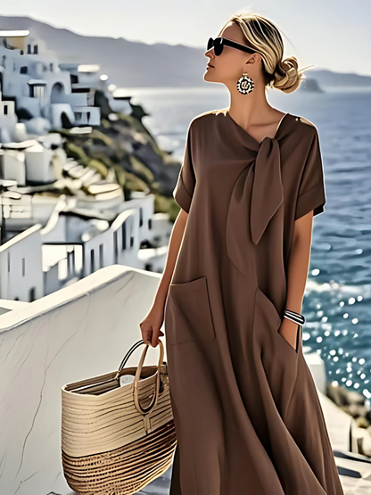 Elegante maxi abito da donna con fiocco – Abito estivo leggero per vacanze e occasioni eleganti