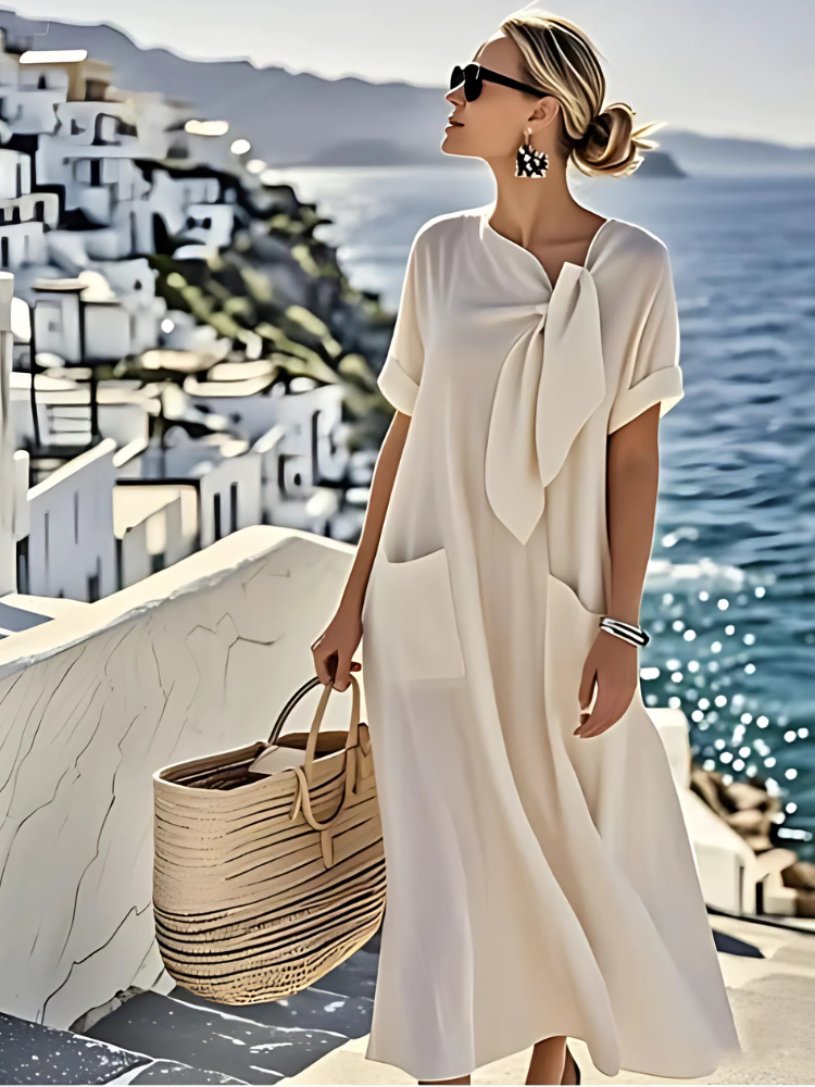Elegante maxi abito da donna con fiocco – Abito estivo leggero per vacanze e occasioni eleganti