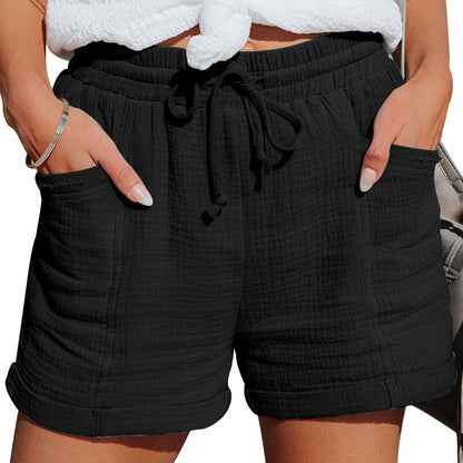 Pantaloni corti in mussola con coulisse per donne – Pantaloni casual e leggeri per l'estate e le vacanze