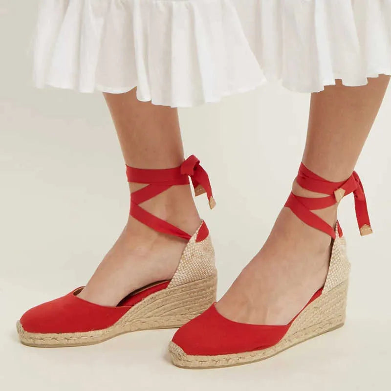 Eleganti Espadrillas Wedges da Donna con Lacci – Sandali Estivi con Tacco a Cuneo e Comfort