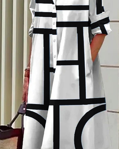 Abito camicia moderno con stampa grafica – Taglio comodo e look quotidiano elegante per donne
