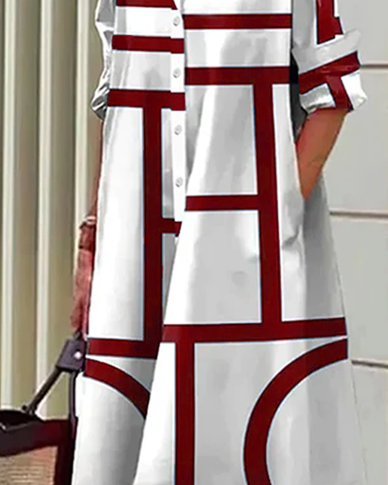 Abito camicia moderno con stampa grafica – Taglio comodo e look quotidiano elegante per donne