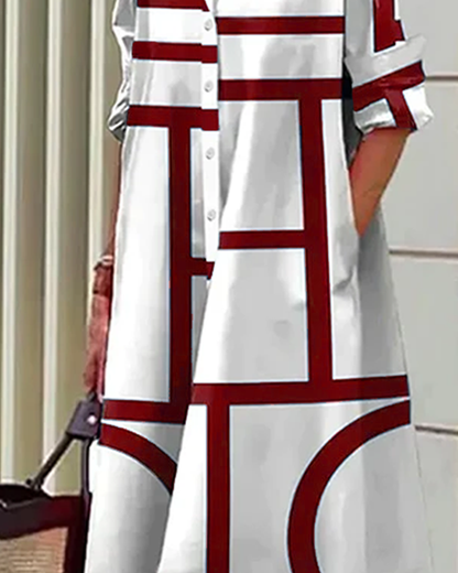 Abito camicia moderno con stampa grafica – Taglio comodo e look quotidiano elegante per donne