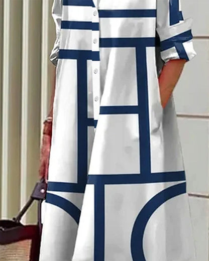 Abito camicia moderno con stampa grafica – Taglio comodo e look quotidiano elegante per donne