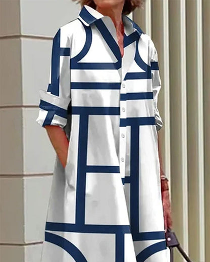 Abito camicia moderno con stampa grafica – Taglio comodo e look quotidiano elegante per donne