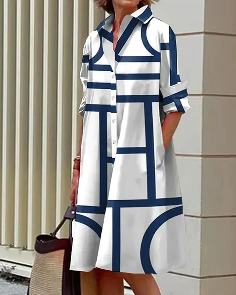 Abito camicia moderno con stampa grafica – Taglio comodo e look quotidiano elegante per donne