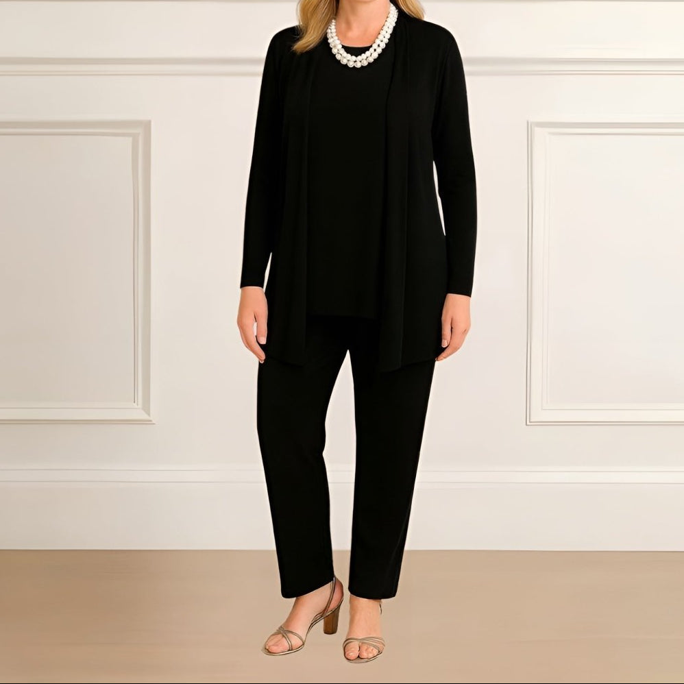 Orielle - Set di tre pezzi comodo per donne composto da una T-shirt, un gilet e un pantalone monocolore