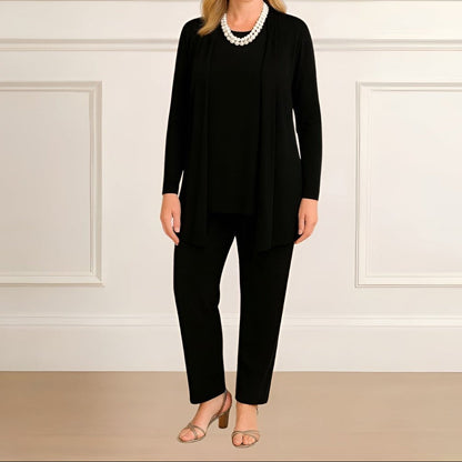 Orielle - Set di tre pezzi comodo per donne composto da una T-shirt, un gilet e un pantalone monocolore