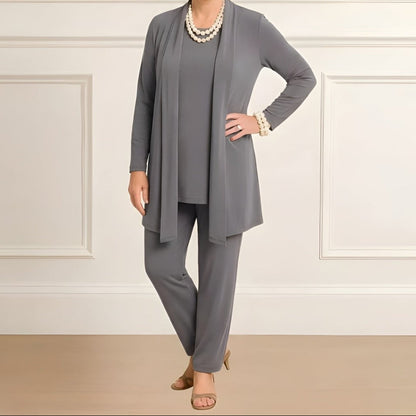 Orielle - Set di tre pezzi comodo per donne composto da una T-shirt, un gilet e un pantalone monocolore