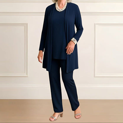 Orielle - Set di tre pezzi comodo per donne composto da una T-shirt, un gilet e un pantalone monocolore