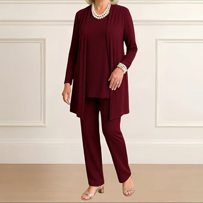Orielle - Set di tre pezzi comodo per donne composto da una T-shirt, un gilet e un pantalone monocolore