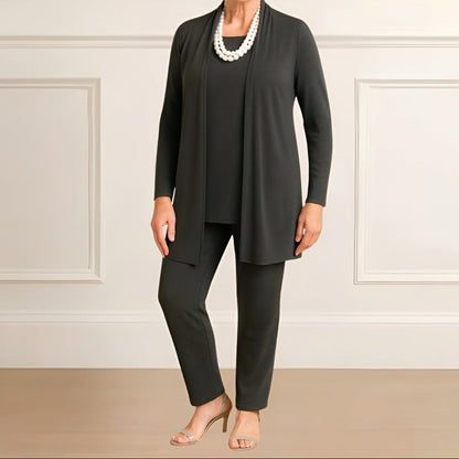 Orielle - Set di tre pezzi comodo per donne composto da una T-shirt, un gilet e un pantalone monocolore