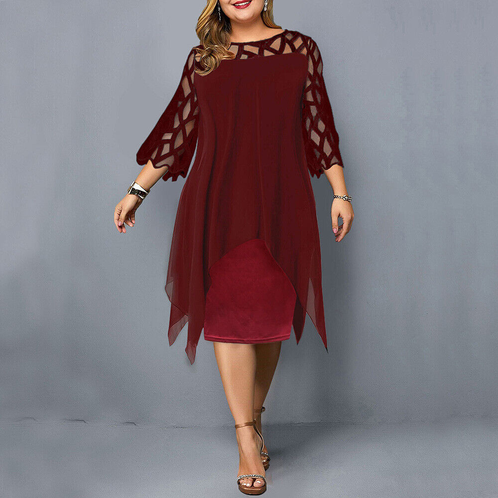 Elegante Abito Midi in Chiffon per Donne – Abito da Sera Lungo con Maniche in Pizzo