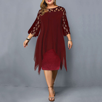 Elegante Abito Midi in Chiffon per Donne – Abito da Sera Lungo con Maniche in Pizzo