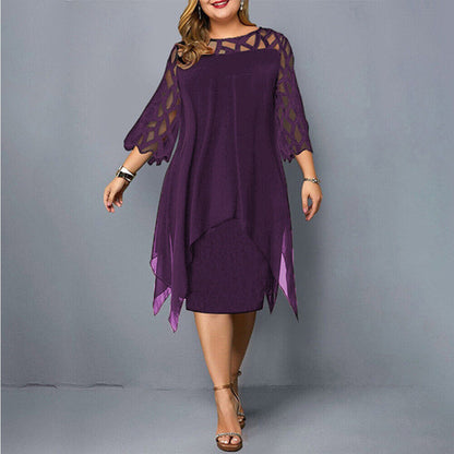 Elegante Abito Midi in Chiffon per Donne – Abito da Sera Lungo con Maniche in Pizzo
