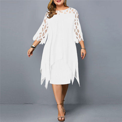 Elegante Abito Midi in Chiffon per Donne – Abito da Sera Lungo con Maniche in Pizzo