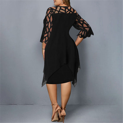 Elegante Abito Midi in Chiffon per Donne – Abito da Sera Lungo con Maniche in Pizzo