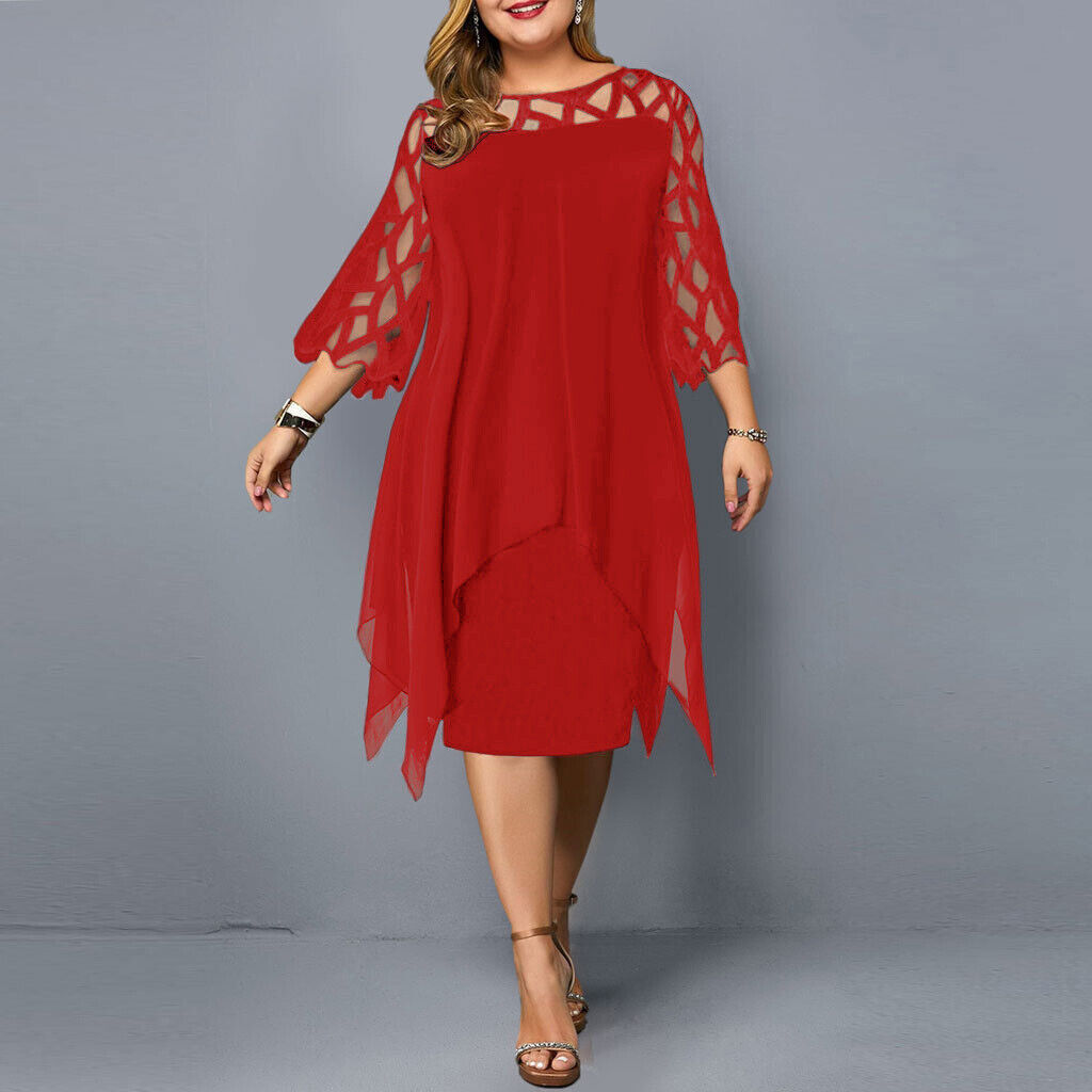 Elegante Abito Midi in Chiffon per Donne – Abito da Sera Lungo con Maniche in Pizzo