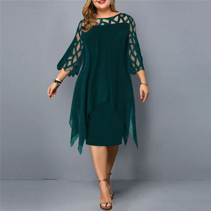 Elegante Abito Midi in Chiffon per Donne – Abito da Sera Lungo con Maniche in Pizzo