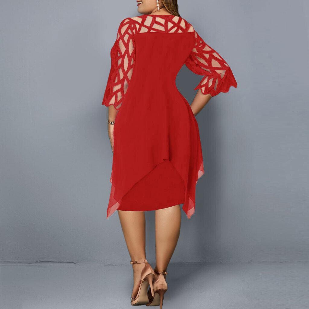 Elegante Abito Midi in Chiffon per Donne – Abito da Sera Lungo con Maniche in Pizzo