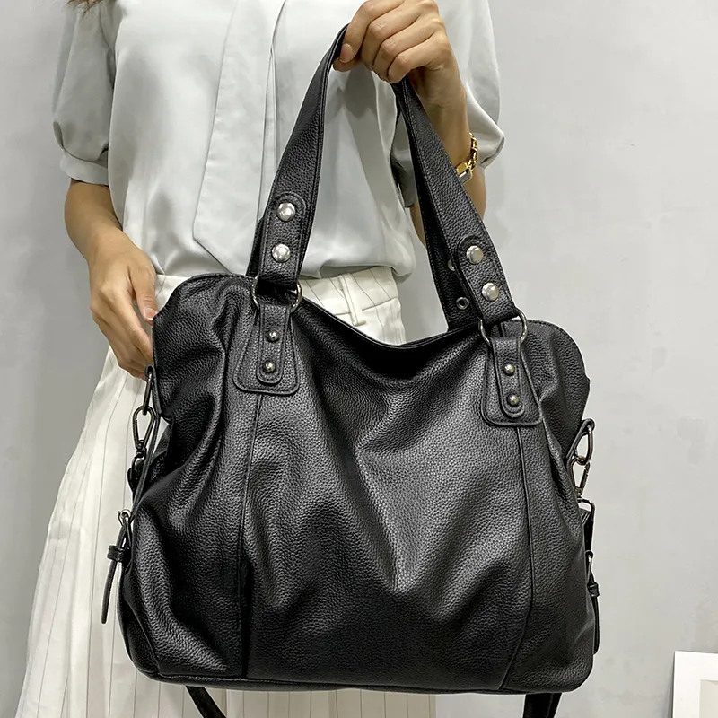 Marine - Grande borsa a mano in pelle morbida