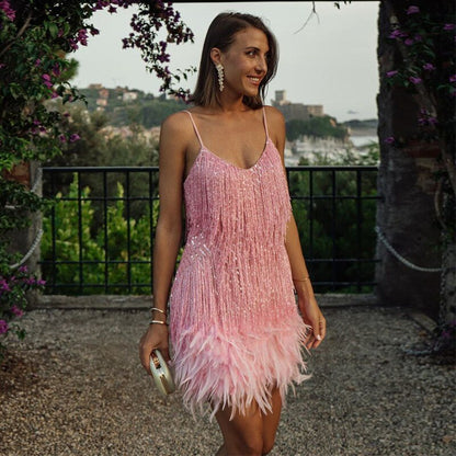 Vérane - Abito da cocktail per l'estate e occasioni festive con frange