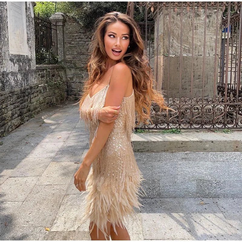 Vérane - Abito da cocktail per l'estate e occasioni festive con frange