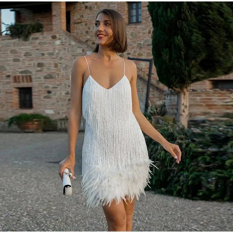 Vérane - Abito da cocktail per l'estate e occasioni festive con frange