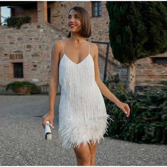 Vérane - Abito da cocktail per l'estate e occasioni festive con frange