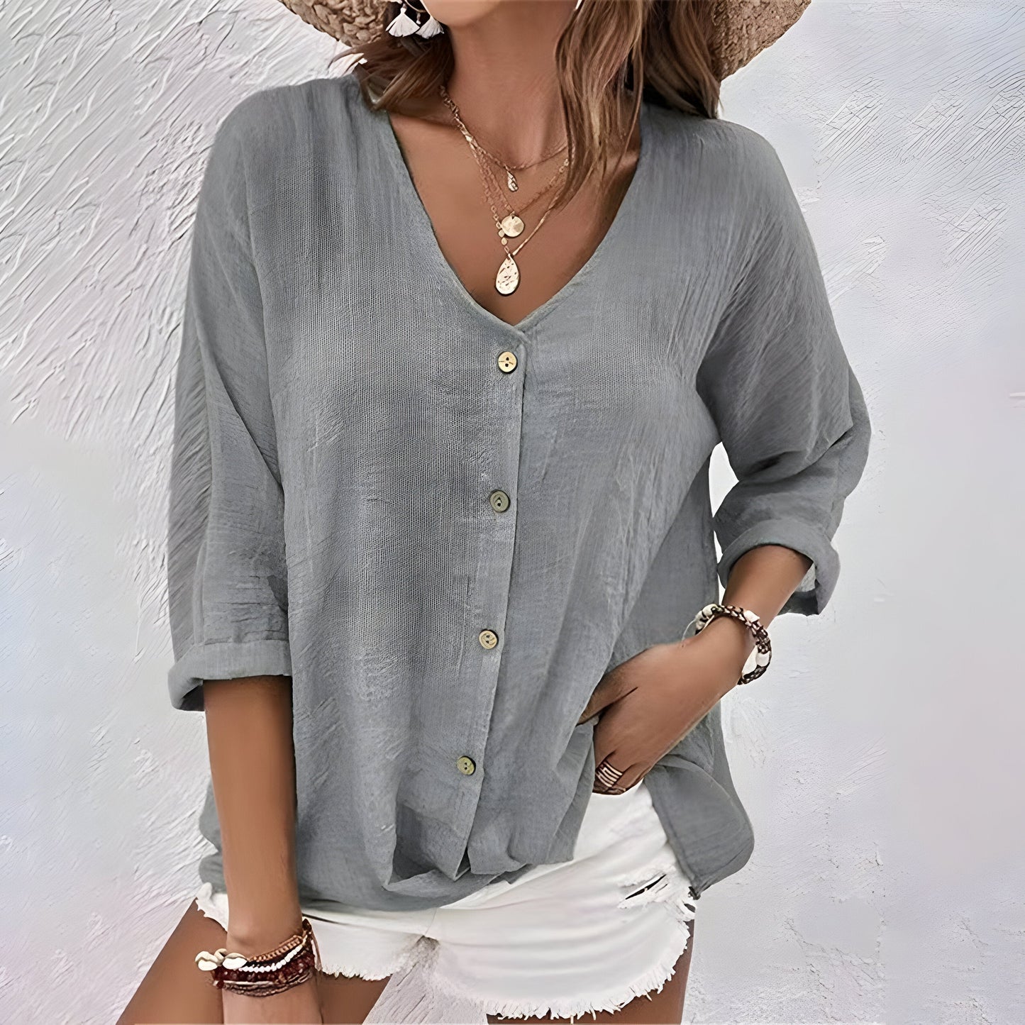 Auriviane - Blusa casual con bottoni per donne