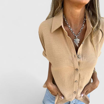 Blusa casual a maniche corte con bottoni – Maglietta estiva leggera per donne